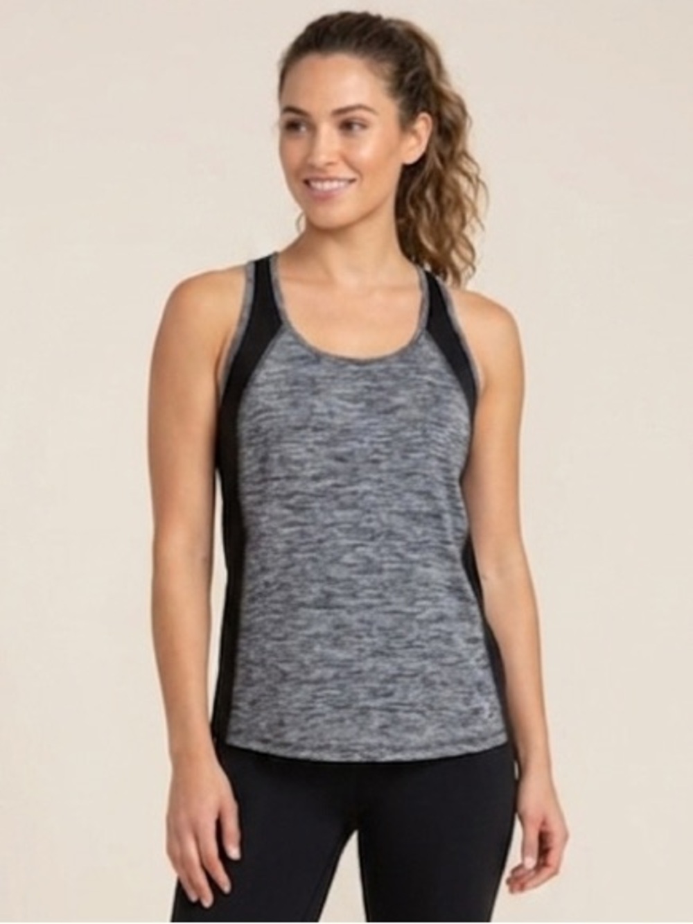 VOGO Athletica Black and Grey Space-Dye Racerback Tank